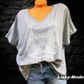 Italy Damen Shirt Oversized kurzarm T-Shirt  Adler Cotton Grau  40 42 44 NEU