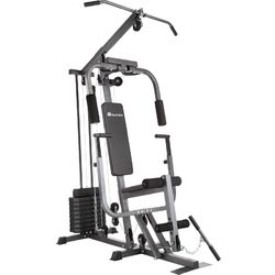 Kraftstation Fitnessstation Heimtrainer Fitnesscenter Bankdrückmodul Latzug Dip✔8x4,5kg Gewichte ✔Butterfly ✔Curl ✔Bequeme Polsterung