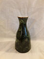 Vase Blumenvase eingedellt dunkelgrün meliert Goldkringel handgemalt vintage 80