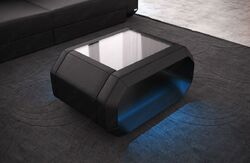 Couchtisch Leder Design Wohnzimmertisch ROMA LED Beleuchtung mit Akku Farbwahl