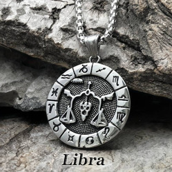 Sternzeichen Halskette mit Anhänger Silber Edelstahl rund Horoskop Damen Herren