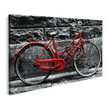 Bild auf Leinwand Retro Vintage Rotes Fahrrad auf Schwarzer und Weißer Wand Wand
