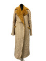 leFull Damen mantel Gr. 40 Beige Pelzkragen Lang Vintage Stil made in Italy M165