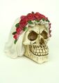 Deko Totenkopf Braut mit Rosen und Schleier Fantasy Figur Dekoration Skull