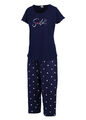 Damen Schlafanzug kurz Pyjama Set Caprihose 3/4 T-Shirt