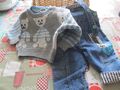 Set mit Baby Jeans Latzhose + Pulli mit Teddymuster - siehe meine 5 Fotos! -