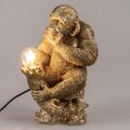 dekorative Tischlampe, Leuchte Affe H. 41cm antikgold aus Kunststein Formano