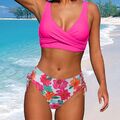 Damen Triangel Bikini SetSexy Neckholder Split Bademode Tie Up Bedruckt Bademode