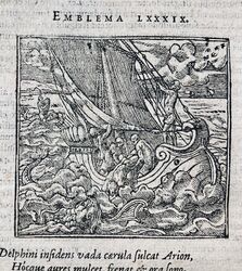 Caravelle 1614 Dauphin Gravure Navire Alciati Emblemata Navigation Arion