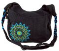 Ethno Boho Schultertasche, Goa Tasche Mandala - schwarz/türkis - 26*33*5 cm