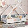 Kinderbett 80x160 cm mit Rausfallschutz Hausbett mit Lattenrost Kieferholz Weiß
