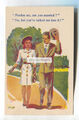 um 1940er Girlande Rudolf Comic Postkarte - Romantisches Paar, Hochzeitsgedanken