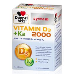 DOPPELHERZ system Vitamin D3 2000 IE K2 Tabletten 2x60 = 120 Stück  PZN 14063814