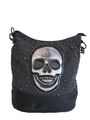 Hobo Bag Handtasche mit Totenkopf Schultertasche Tasche Schwarz Skull Nieten