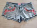 Superdry Jeans Shorts Damen W30 Hell Blau Vintage Bestickt Pink Fransen Blogger 