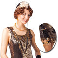 20er Jahre Set Charleston Kostüm Set Hut Ohrringen, Kette Armband Strumpfband 