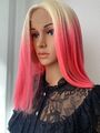 Lace Front Perücke Damen Cosplay Bob Blond rosa zweifarbig glatt ohne Pony weich