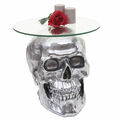 Beistelltisch Totenkopf HWC-A19, Polyresin Glastisch, silber 52x55x55cm