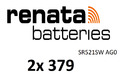 2x Renata 379 Uhren-Batterie Knopfzelle SR521SW AG0 Silberoxid im Blister