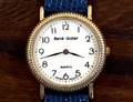 Damen-Armbanduhr, René Gallet, Schweizer Uhrwerk,goldfarben,Armband blau geprägt