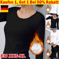 Frauen Thermo Langarm Pullover V/O Nacken Winter Warme Shirt Fleece Oberteil Top