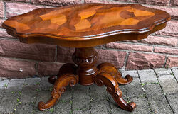 Wunderschöne Intarsien Antiker Massiv Holz Tisch, Couchtisch 57 cm Hoch