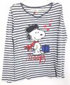 Snoopy Nachtshirt Damen Oberteil Shirt Gestreift Langarm Gr. S Grau