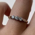 Diamant 0,25ct Platin Vintage Trilogie Ring 18ct 18k Gelbgold - Größe M