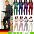 Damen Satin Pyjama Set Bequem Nachtwäsche Schlafanzug Loungewear Reizwäsche DHL