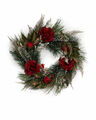 Adventskranz Rosen Rot m. LED Lichterkette Adventsgesteck Kerzenhalter-Set 50 cm