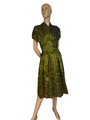 vintage Kleid Seide grün Jaquard Muster Federn 1950er Original viktorianisch 36