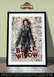 Black Widow SEXY Scarlett Johansson Avengers DC Comic SUPERSTAR A3 signierter Druck