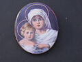 Brosche Miniatur Lupenmalerei Porzellanmalerei Madonna Maria Kind Silber 20. Jh.