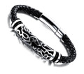 Armband Leder Geflochten Schwarz Edelstahl Einsatz Magnet Herren Modeschmuck