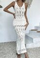 IBIZA Strickkleid Kleid S 36 Maxikleid Dress Top Häkelkleid cremé weiß