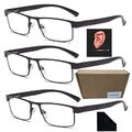 3 Pack Herren Metall Lesebrille Rechteckig Leser Brille 1,5 2,0 2,5 3,0 3,5 4,0