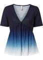 Shirt mit V-Ausschnitt Gr. 36/38 Weiß Blau Damen Kurzarmshirt Bluse Tunika Neu