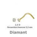 Diamant 750 Gold  Nasenpiercing, Nasenstecker  Spirale 2,3 mm NEU