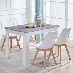 Esstisch aus Holz mit grauer Platte Weiße Beine Esszimmer Küchentisch Modern
