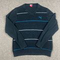 Puma Pullover Herren L groß schwarz gestreift V-Ausschnitt schmale Passform Freizeitpullover Pullover
