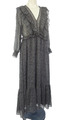 Zara Maxi Midi Kleid Rüsche abgestuft Metallic Faden bedruckt durchsichtig Größe S