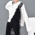 Weiß schwarz Spitze kantig weich leichter Pullover lockerer Pullover Kapuzenpullover Oberteil 16