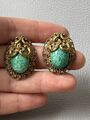 Vintage Openwork Clips with Green Stone