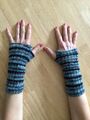 Handstulpen  Pulswärmer fingerlose Handschuhe gestrickt Wolle blau/grau