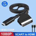 1m SCART zu auf HDMI Konverter Kabel Video Audio Adapter Wandler für DVD HD TV 