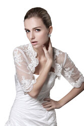 HBH Brautmoden Bolerojacke aus Lace Spitze,langen Ärmel,weiß oder Ivory