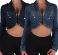 Damen Blazer Jeansweste Bolero Jacke kurz tailliert Blau Damenweste Jeans Weste 