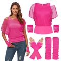 Fasching Fischnetz Set 80er Jahre  für Damen Kostüme Neon Retro Party Pink M