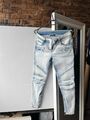 Balmain Paris Hellblaue, verblasste, ausgewaschene Stretch-Bikerjeans,...