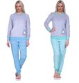Neu Frauen/Damen Frottee Schlafanzug/PYJAMA Blau/Mint Baumwolle Pinguin 3779C